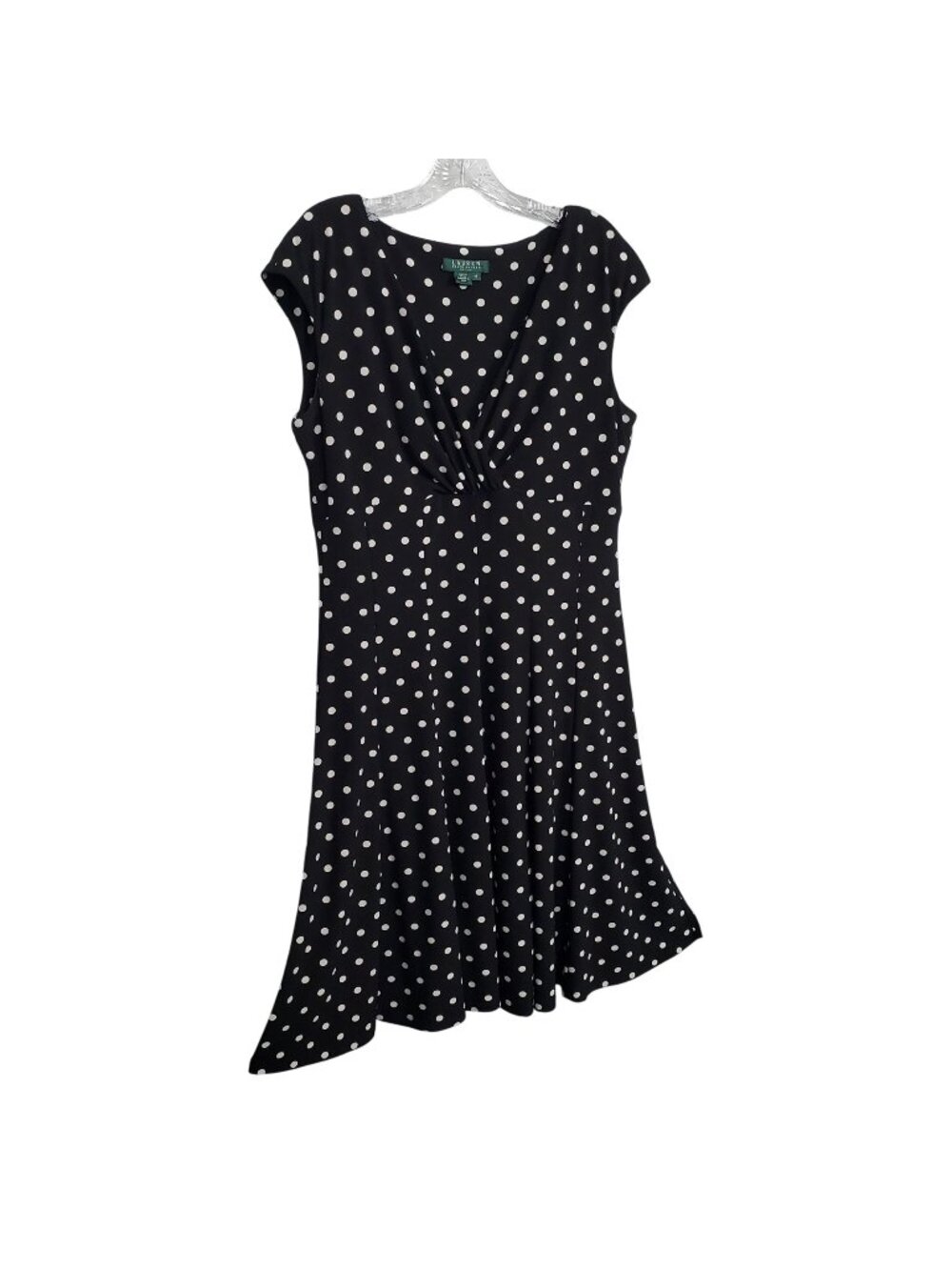 LRL Ralph Lauren Size 14 Dress Polka Dot Fit Flare Classic V-neck Twist Pull On - Picture 1 of 11